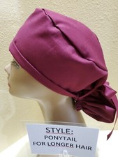 Solid Burgundy Women's Ponytail Surgical Scrub Hat/Cap Handmade