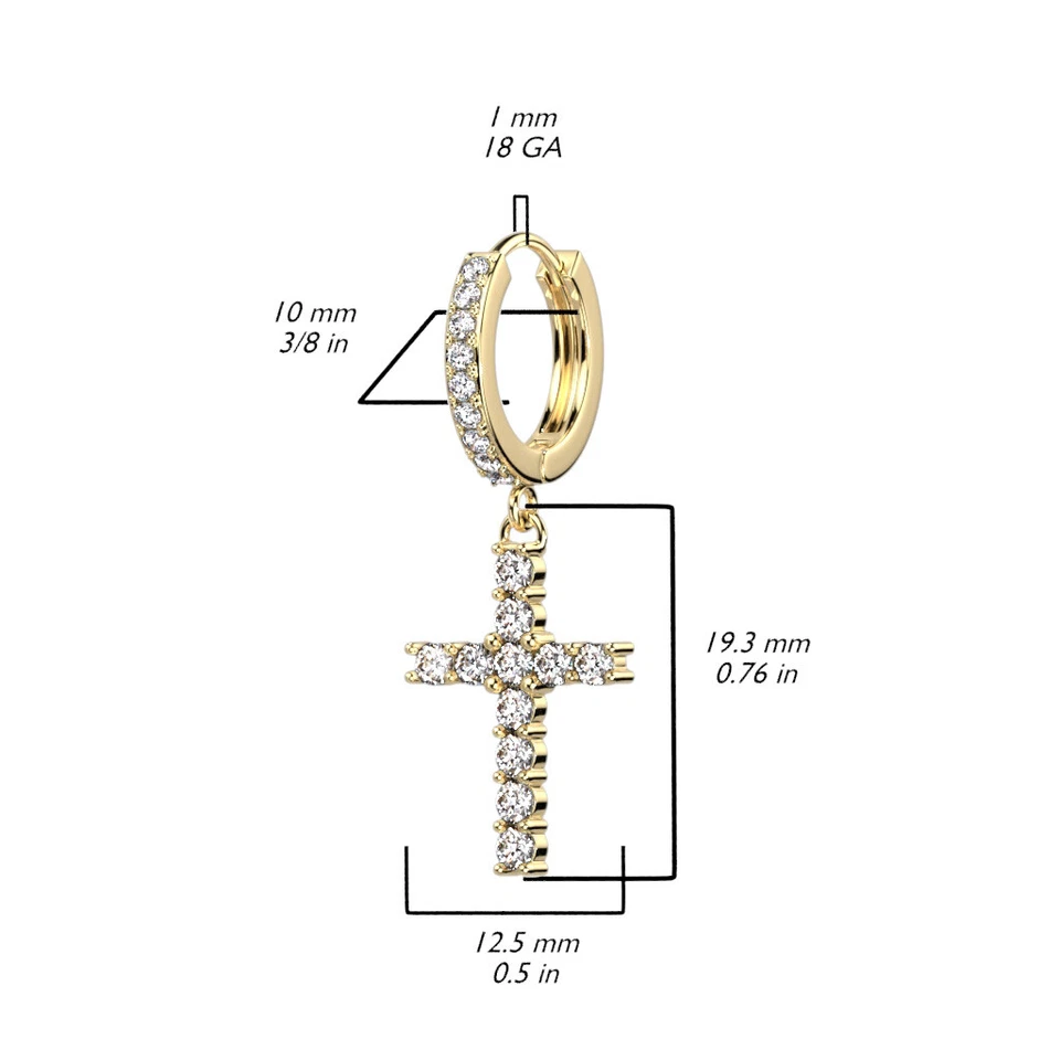 Orecchini In Acciaio E Zirconi - Ciondoli Croce Cattolica - - Immagine 4 di 4