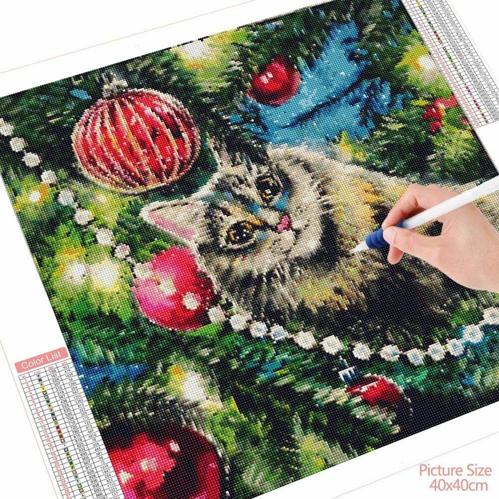 Christmas Tree DIY Diamond Painting Cute Cat Design Embroidery