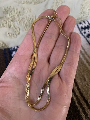 Vintage Monet Herringbone Chain Necklace 20  Gold Tone Classic 2 Mm Signed