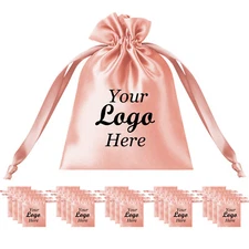 Custom 50 PCS Silk Satin Gift Bag with Drawstring, Jewelry Pouch Bags Logo Print