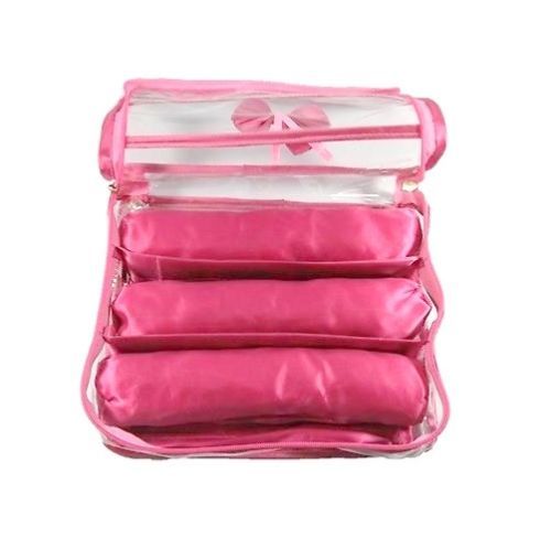 3 rod Pink Satin Bangle Bag Watch Bracelet cover Jewelry Box Travel Display Case