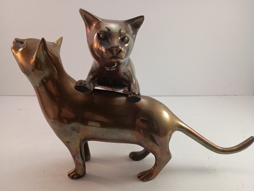 VTG Pair Bronze Cat Kitten Figurines Sculpture Statute Art Deco Style - Picture 21 of 24