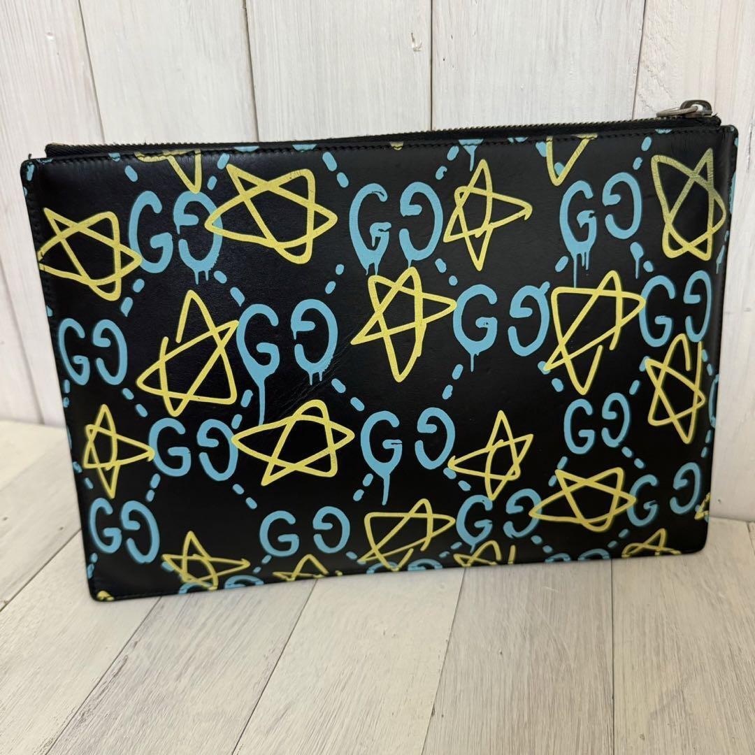 GUCCI Ghost Clutch Bag, Zipper Pull Missing, Black, GG Mark GUCCI Ghost Clutch Bag, Zipper Pull Missing, Black, GG Mark