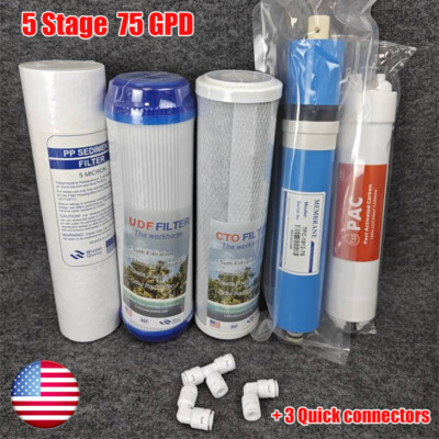 5 Stage Reverse Osmosis System Water Filter with 75GPD RO Membrane 5-Pack Set US