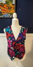 VTG Sleeveless V-Neck Button Multi Color Floral Vest Boho Hippie Sz Medium M