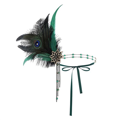 1920s Flapper Feather Rhinestone Headband, Showgirl Headpiece, Gatsby Style - Foto 15 di 16