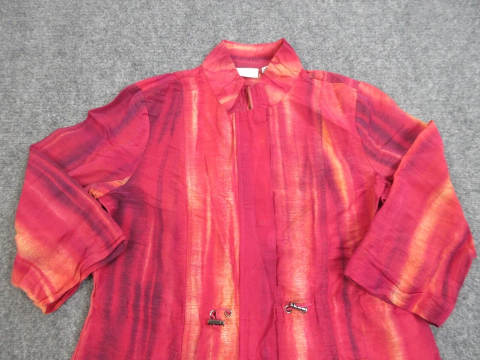 Chicos Jacket Womens Size 1 Red Stripes Roll Tab Sleeve Full Zip Lightweight - Image 3 of 4