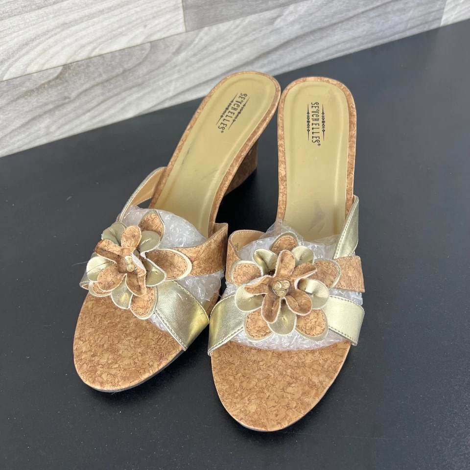 Sandalias Seychelles de corcho y flores para mujer talla 11 marrón cómodo tacón de cuña Foto 4 de 4