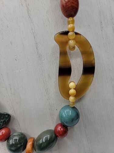 Vintage KYLO Kai Yin Lo 925 Sterling Stone Wood Bead Necklace Statement Chunky - Picture 3 of 6