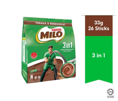 2点　MiLO NESTLE MILO 3 IN1 ACTIV-GO 33g X 26 STICKS| 858g| MALAYSIA PRODUCT