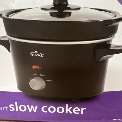 Rival Small 2 Quart Slow Cooker MD-YHJ20DB Black With Clear Lid 10''x8''x9''
