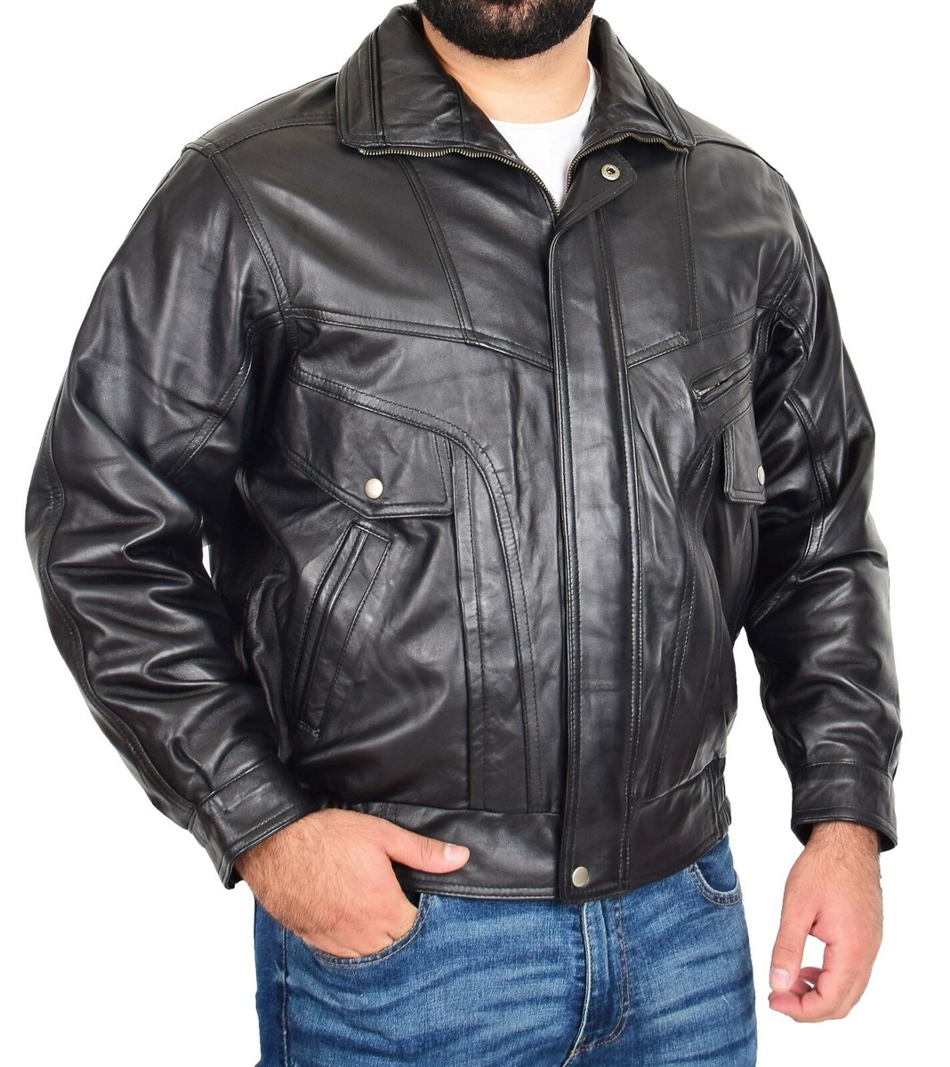 【INCHANT ME】Heys Collar Leather Blouson A1 Fashion Goods Mens Real Black Leather Blouson Jacket