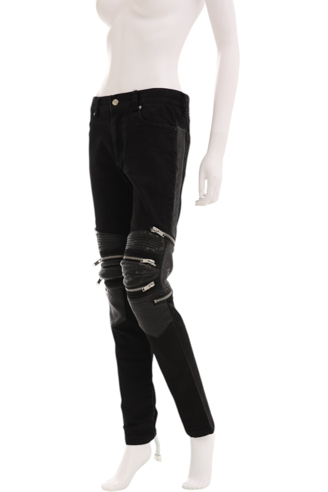 Saint Laurent by Hedi Slimane S S 2015 Black D04 Lambskin Trimmed Biker Jeans