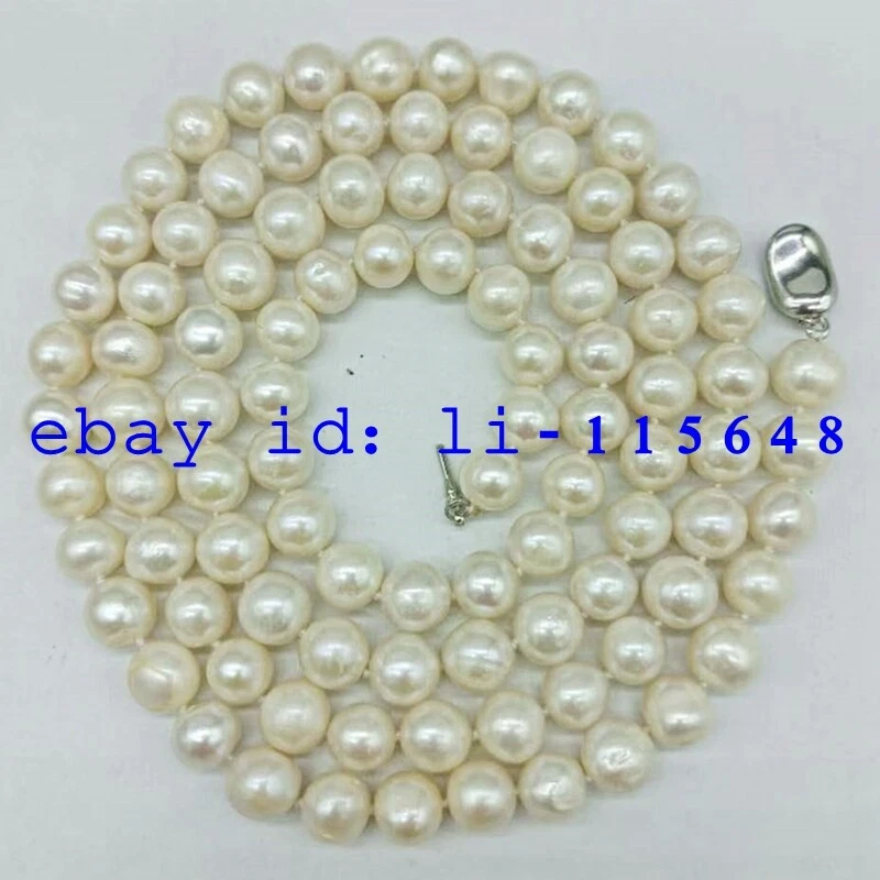 Ожерелье с натуральным модным белым пресноводным культивированным жемчугом 9-10 мм подарок 16-36 дюймов - Изображение 2 из 4