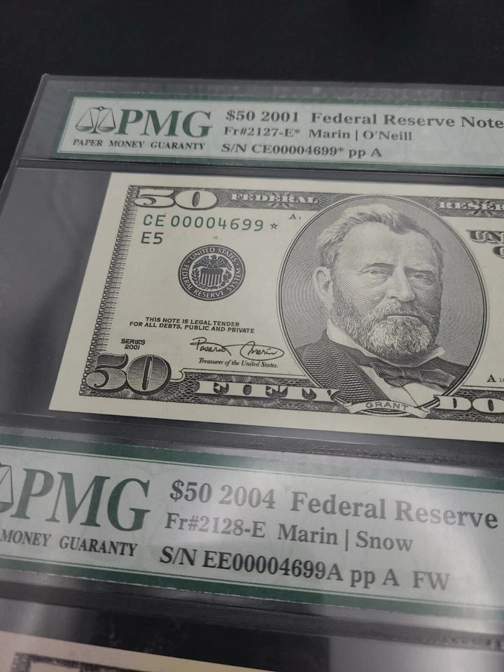 2001 / 2004 $50 FRN Matching Notes Evolutions Set Graded PMG 65 & 67 - Image 2 of 4