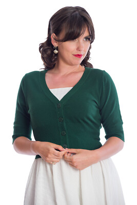 Flaschengrün Cropped Button Vintage Retro V-Neck Sweet Dreamer Cardigan BANNED