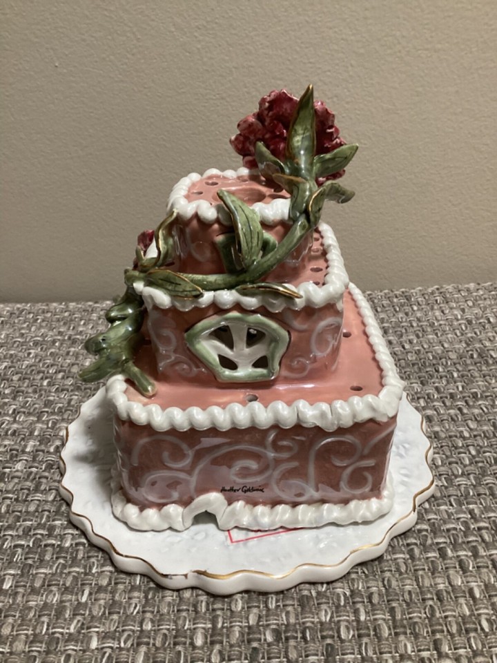 Ceramic January Birthday Cake Candle Holder Heather Goldminc Blue Sky