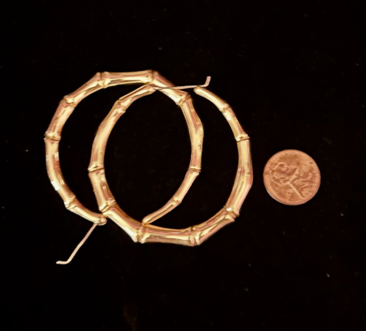 GUCCI 18k Yellow Gold Bamboo Style Large Hoops Earrings Very
