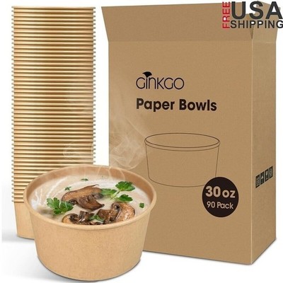 Extra Large Paper Bowls Disposable Heavy Duty 90 Count Leak Proof Containers New