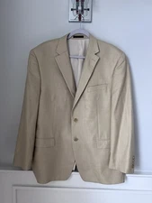 Lauren Ralph Lauren Blazer Sport Coat Mens 46R Beige Silk Wool Cashmere Blend