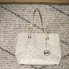 Michael Kors Logo Tote Bag White Large Zip Go...