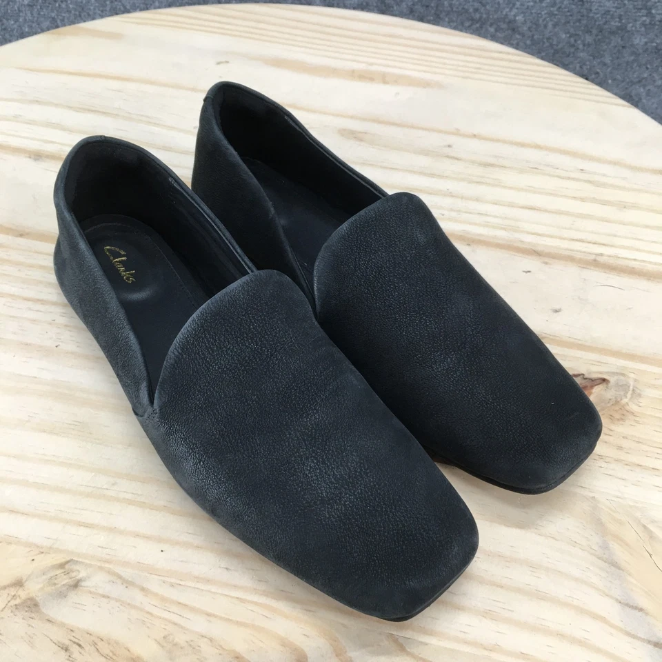 Clarks Zapatos Mujer 7.5 W Mocasines Puro Sin Cordones Puntera Cuadrada Cómodos Cuero Negro Foto 3 de 4