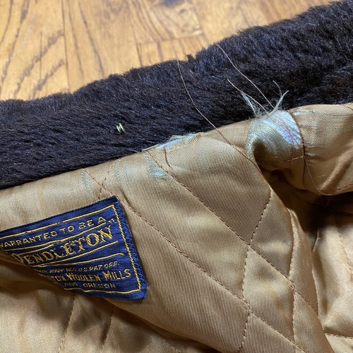 Vintage Pendleton Jacket Brown Plaid Wool USA 50s Car Coat Large Faux Fur Collar - Picture 23 of 23