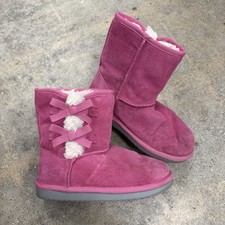 Koolaburra By Uggs Pink Suede Bow Boots Victoria 1019372 Chestnut Girls Size 2