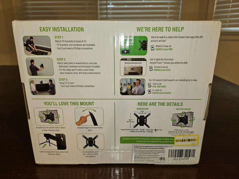 Sanus Accents Full Motion TV Wall Mount for 13"- 30" TVs. Holds Up To 35lb. NIB - Image 3 of 4