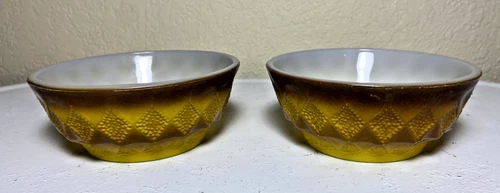 Vintage pair retro Fire-King Kimberly pattern bowls - textured diamond pattern