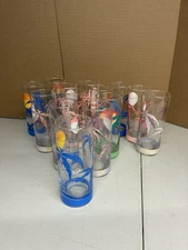 Anchor Hocking Palm Tree Highball Glasses Beach & Sunset ~Lot of 14 80's 90's