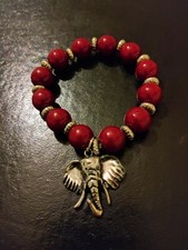 Elephant Red Beaded Charm Bracelet  Really Nice Look At Pics 