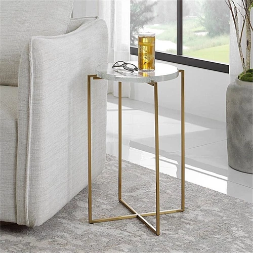 Uttermost Star-Crossed Stainless Steel Base w/Glass Top Accent Table Gold/Clear - Picture 2 of 8