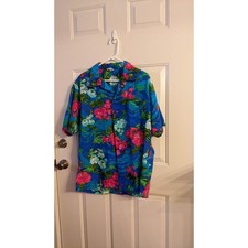 Vintage Authentic Hawaiian Floral Button Down Tropical, 80s Style, Large