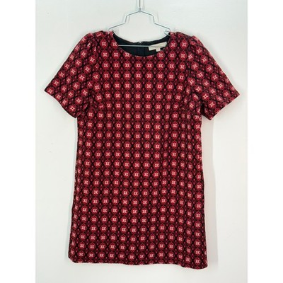 LOFT Womens Red Black Floral Print Short Sleeve Casual Career Dress L Shirt