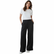 Boston Proper Black Wide Leg Single Pleat Stretch Trouser Pant with Cuff Size 8