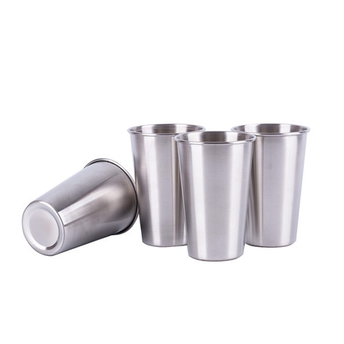 4 Pack 16 Oz Stainless Steel Pint Cups Water Tumblers, Unbreakable, Stackable...