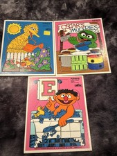 Lot Of 3 Vtg Playskool Sesame Street Muppets Wooden Puzzle Big Bird Oscar Ernie