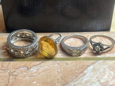 Job Lot Collection 4 Vintage Rings Sterling Silver M&S Gemstones Statement Set
