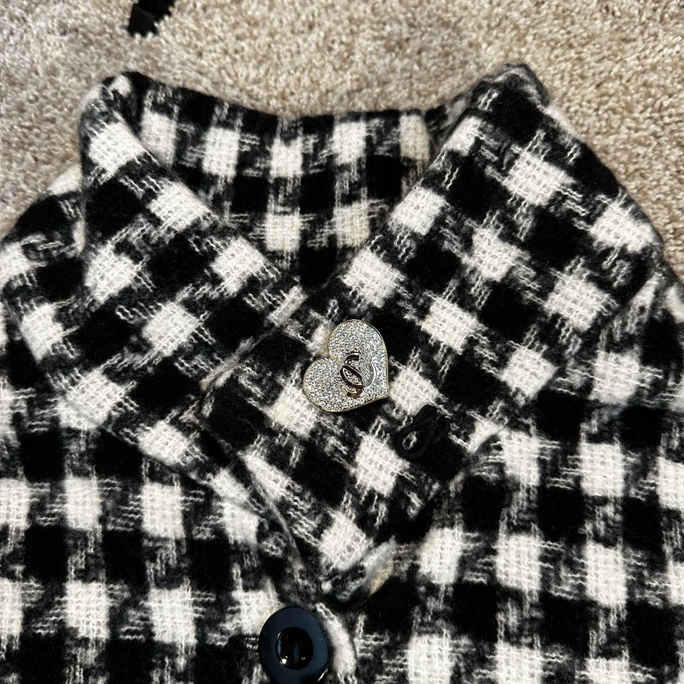 Juicy Couture Black White Plaid Cape Poncho Belted One Size Wrap Coat - Image 3 of 4