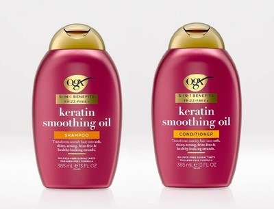 OGX Keratin Smoothing Oil Shampoo & Conditioner Set Frizz-Free 5-in-1 Hair Care