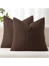 Decorative Throw Pillow Covers 18x18 Dark Brown Textured Corduroy