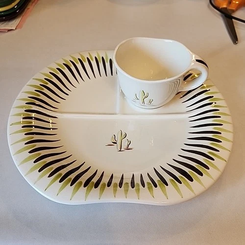 Red Wing Pottery Dinnerware Desert Picnic Party Tray Set Cactus Patern 🌵