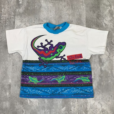 #ad Vintage OP Ocean Pacific T Shirt Kids 7 Blue Surfwear Gecko Beach 80s USA $34.95