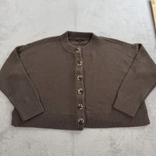 Quince 100% Organic Cotton Cropped Cardigan Heather Brown Womens Large Minimal