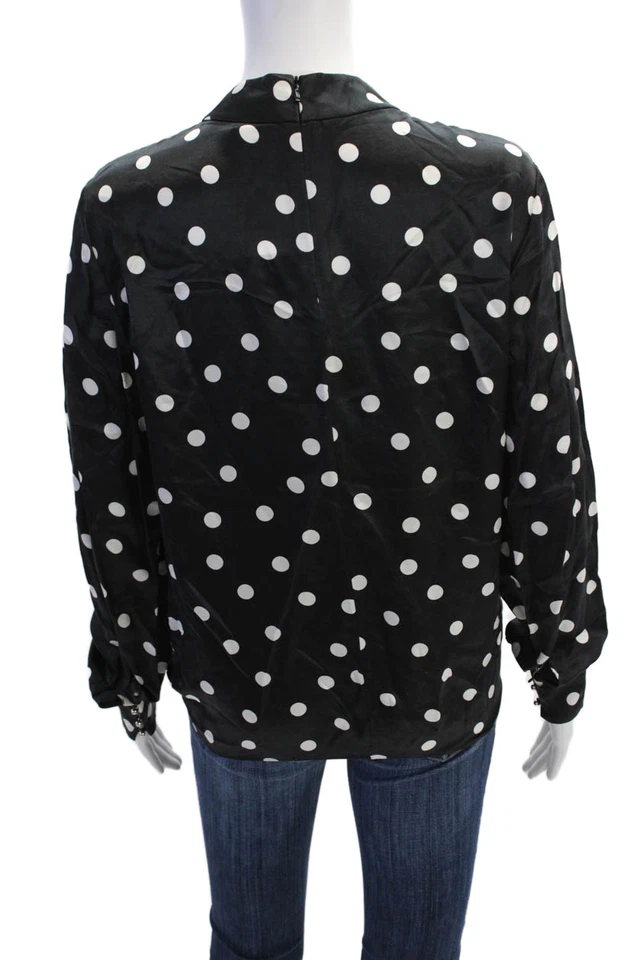 Hugo Hugo Boss Womens Zip Up Long Sleeve Satin Polka Dot Top Black White Size 8 - Image 3 of 4