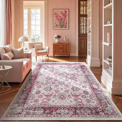 Area Rugs for Living Room, 4X6 Washable Rugs for Bedroom, Non-Slip Floral Carpet