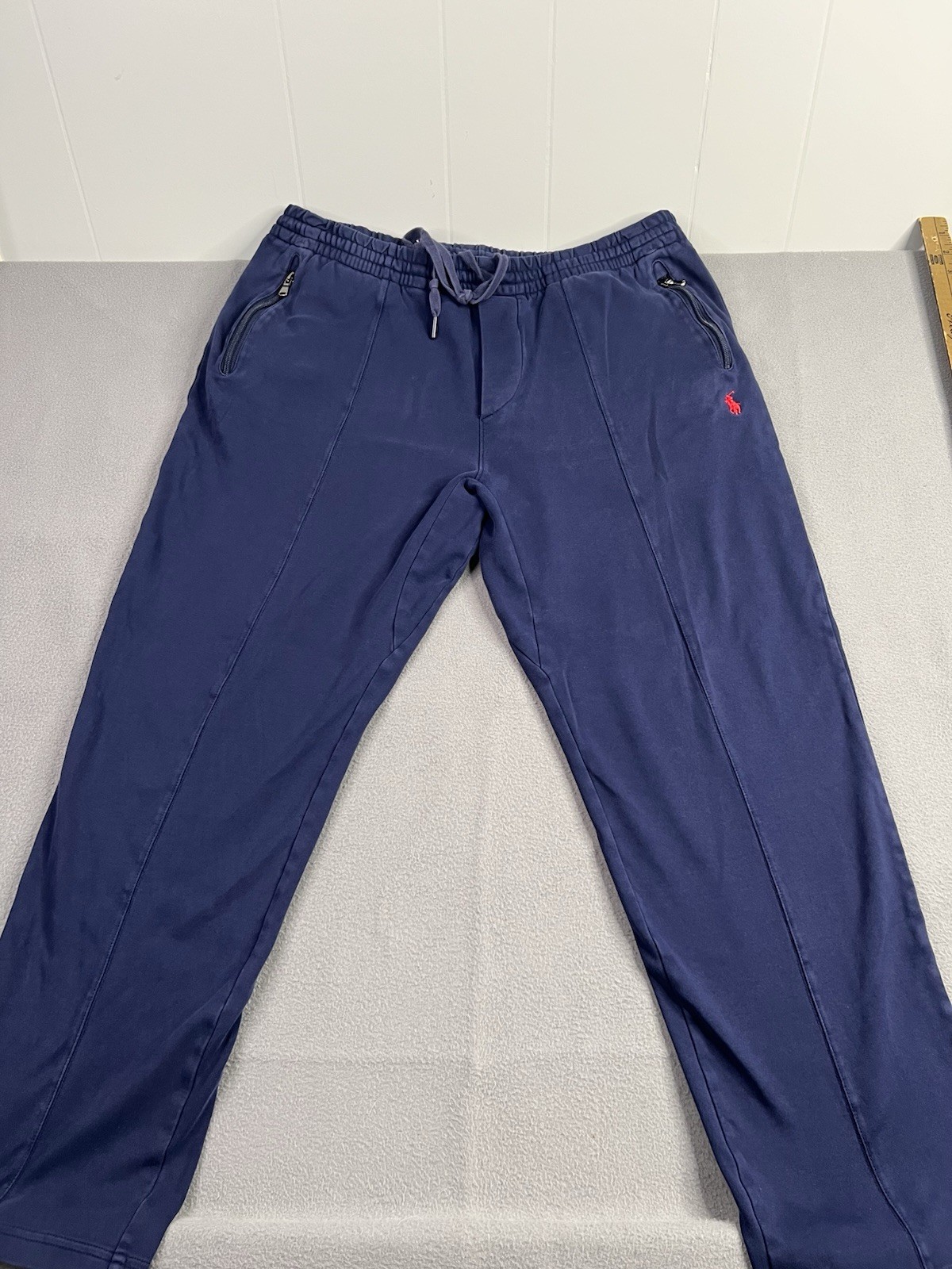 Vintage Polo Ralph Lauren Lounge Sweatpants Navy Blue Red Pony Zip Pockets Sz L