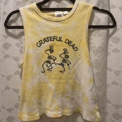 Grateful Dead Women's XXL Yellow Tie Dye Ribbed Crop Tank Top Dancing Skeletons